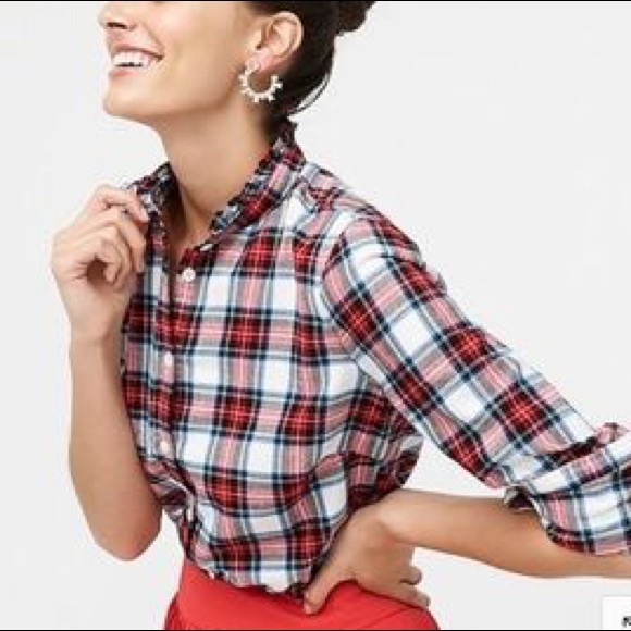 J. Crew Tops - J. Crew Ruffle Colar Flannel Shirt